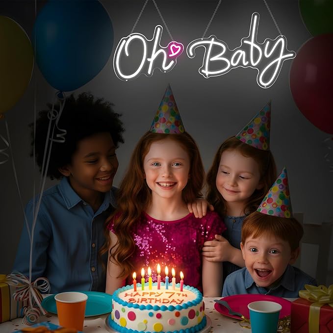 37.7x15.7inch Large Oh Baby Neon Sign for Backdrop-Dimmable LED Light Up Sign for Backdrop & Wall Decor,Gender Reveal, Baby Showe, Bedroom, Nursery