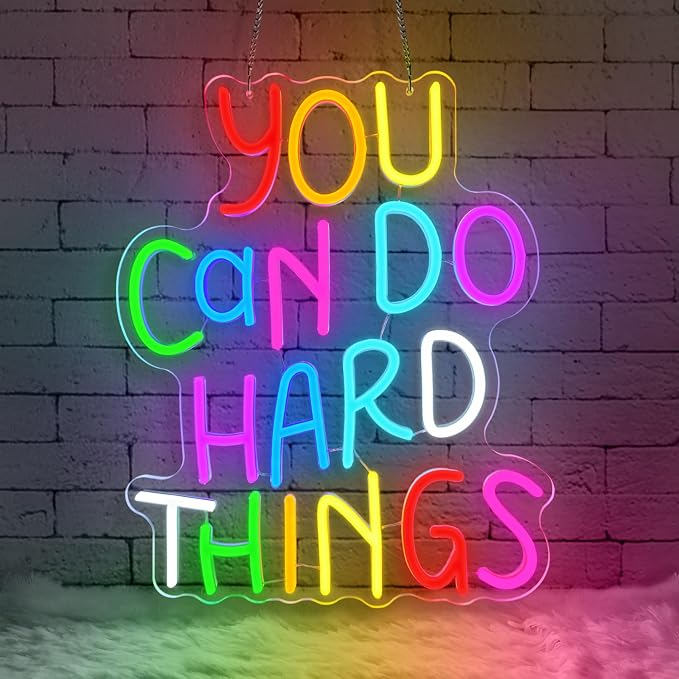 You Can Do Hard Things Neon Sign for Classroom,USB Powered Dimmable Neon Light,Motivational Wall Decor for Study,Dorm Room,Office,Inspirational Back to School Sign