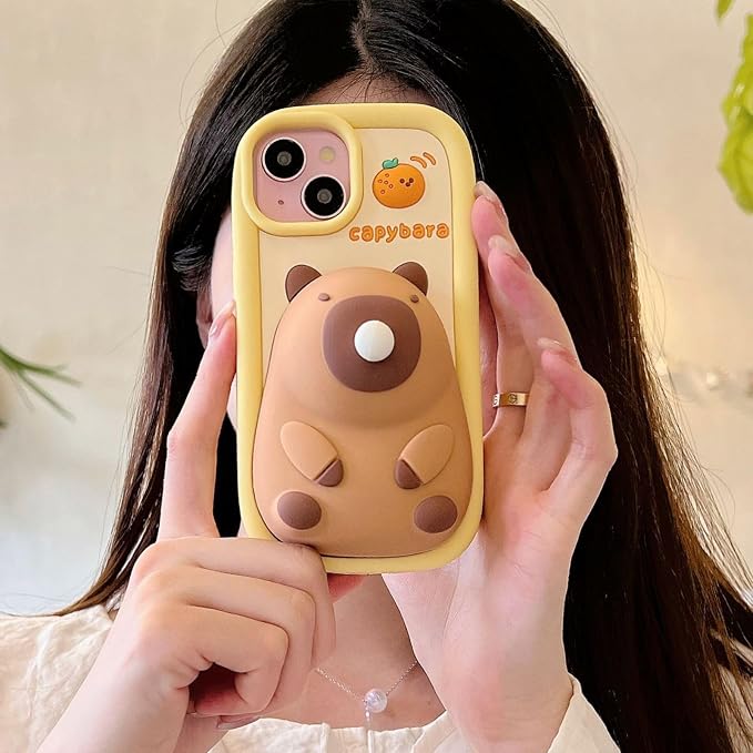 Kawaii Phone Case for iPhone 14 Cute Funny 3D Cartoon Capybara Silicone Protective Case Cover for Women & Girl