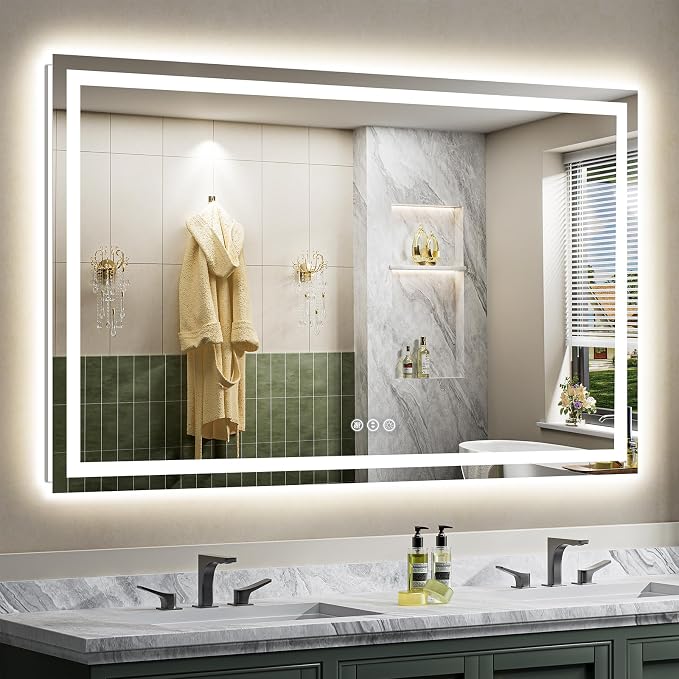 66x36 Inch LED Bathroom Mirror with Lights, Backlit & Front Lit | Anti-fog, 3 Color Dimmable, Memory Function, HD Reflection Tempered Glass, ETL Listed, IP54 Waterproof