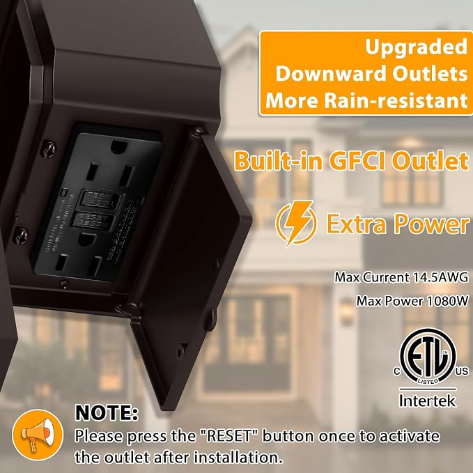 Bronze Outdoor Lights with GFCI Outlet,Dusk to Dawn Porch Light,Waterpoof Exterior Wall Light Fixture,Aluminum Outdoor Wall Sconce,Front Door Light Outside Lights for House,Garage,E26