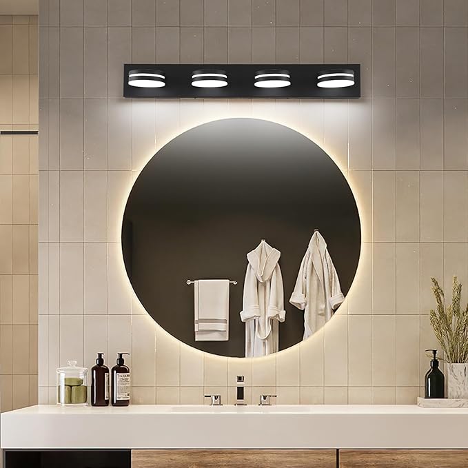 4 Light Bathroom Vanity Light, Modern Matte Black Bathroom Light Over Mirror, LED Vanity Lighting Fixture, Dimmable 5500K Bath Wall Lighting with 360°Rotable Head