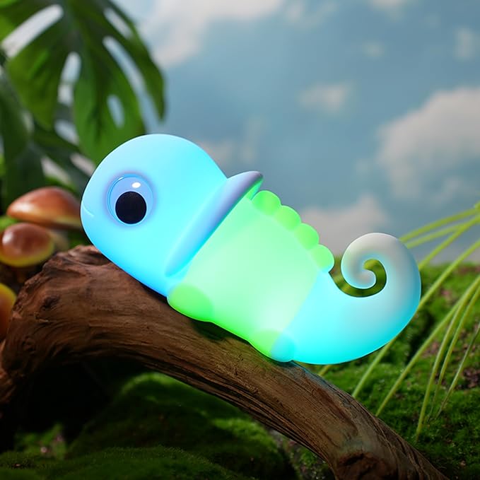 Night Light for Kids, Cute Soft Silicone Chameleon Lamp, Dimmable Timer Nursery Portable Kawaii Lamps, Bedside Lamp for Baby Toddler Adult(Chameleon - Blue)