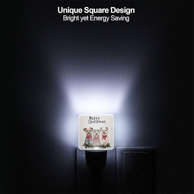 Cute Christmas Dogs LED Plug-in Night Lamp 2 Piece Set, Auto Sensor Emergency Nightlights Set of 2 for Bedroom Bathroom Night Stairs