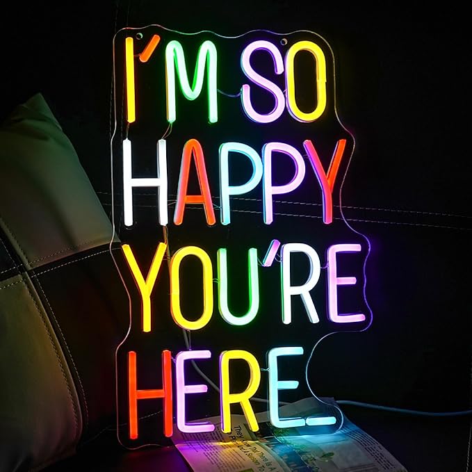 I'm So Happy You're Here Neon Sign Letter Neon Lights up Signs Dimmable Positive Affirmation LED Light for Kids Room Welcome Signs for Classroom Home Business Wall Art Decor (16.5''*10.6'')