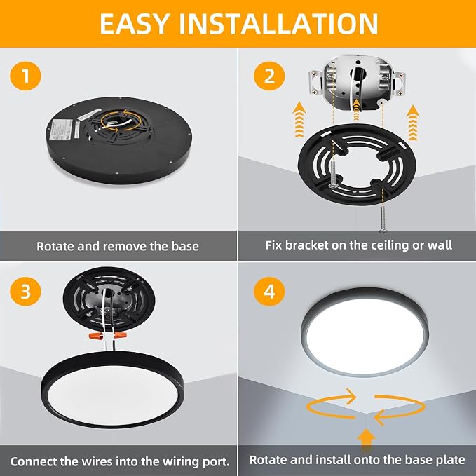 Hlite 9 Inch LED Flush Mount Ceiling Light,1800LM,6 Pack,3CCT | 18W 3000K/4000K/5000K Selectable,Super Slim,Low Profile Round Ceiling Light Fixtures for Kitchen,Bedroom,Hallway,Black
