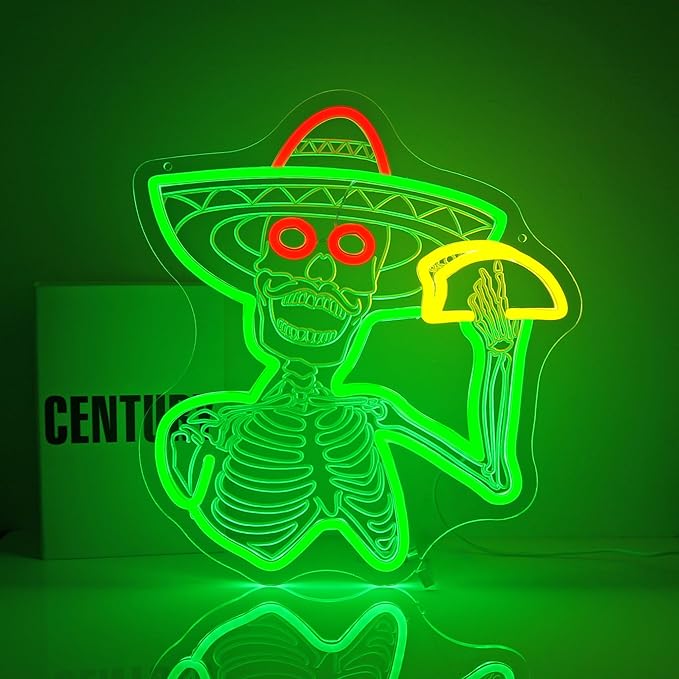 Skull Neon Sign Skeleton Taco Led Neon Lights Neon Signs for Wall Decor Light Up Sign for Birthday Party Club Gift