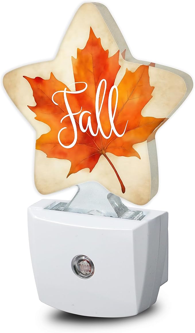 Night Light,Fall Maple Leaf Plug into Wall with Dusk to Dawn Light Sensors,Thanksgiving Day Warm Star Nightlights for Bedroom,Bathroom,Hallway,Kitchen Home Decor Desk Lamp