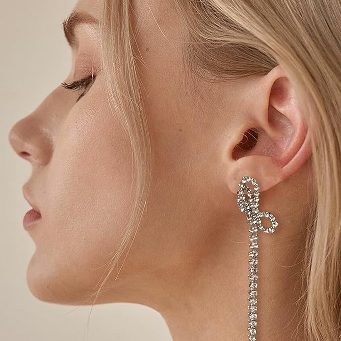 Luxval Rhinestone Earrings Dangling for Women Sparkly Silver Dangle Earrings Girls Long Chandelier Earrings Tassel Lightweight Ear Studs Cubic Zirconia Crystal Statement