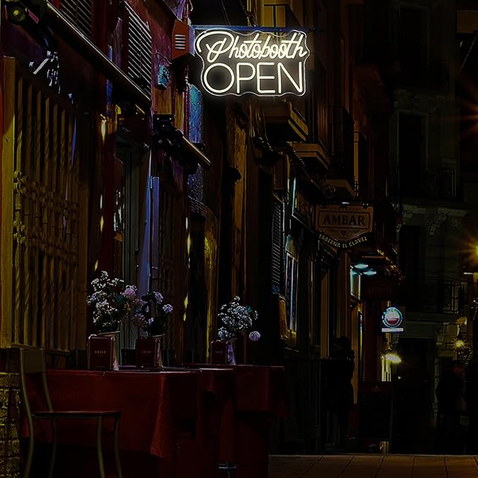 Photobooth Open Neon Signs for Wall Decor, Dimmable Photo Studio Sign Led Neon Light Sign Photo Booth Decor Open Sign Office Reception Sign Birthday Party Decorative Gifts(15.7 * 9.5in)