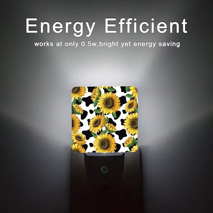 Sunflowers Night Light,Cow Print Night Lights Plug into Wall Dusk to Dawn Sensor Led Lamp for Women Men,Led Lights for Stairway/Hallway/Bedroom,0.5W