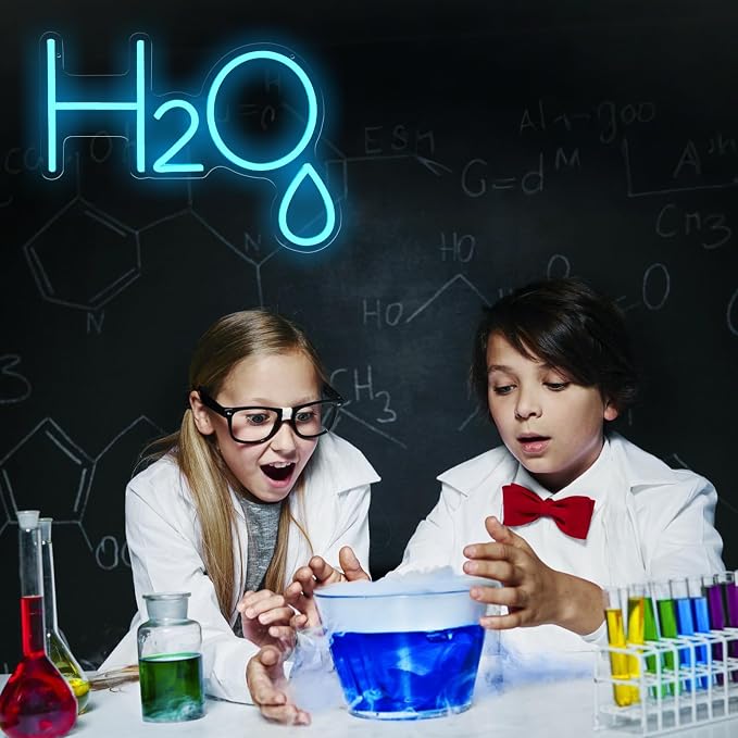 H2O Neon Sign Water Molecule Decor for Chemistry Science Classroom Lab | Dimmable Blue LED Neon Sign with Water Molecule H2O Design for Chemistry Classroom Lab Study Room Office Science Lovers