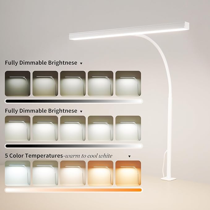 LED Desk Lamp for Office Home, Adjustable Flexible Eye-Caring Desk Light with,5 Modes 10 Brightness Adjustment, USB Adapter Desk Lamp with Clamp-T-W
