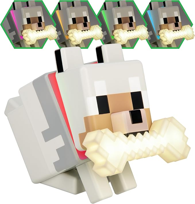 Paladone Minecraft Wolf GloBuddies 3D Color Changing Light – Officially Licensed LED Night Lamp, Tap to Change Color, Battery Powered Gaming Decor | Tap To Change Colours • Soft Ambient Night Glow • Battery Powered Light • Ideal Gaming Room Decor