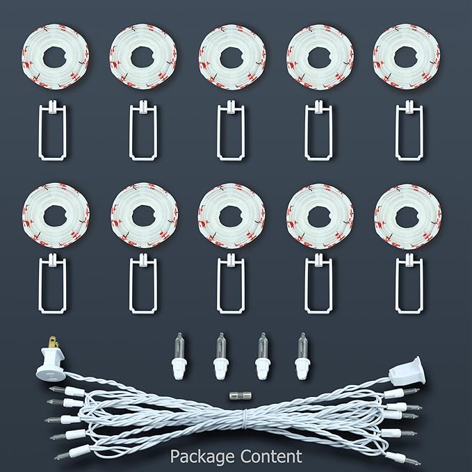 HOSY 10 Count Lantern with 11' White Wire String Lights, 12" Spacing Plug-in Lantern String Lights (Plum Blossom)