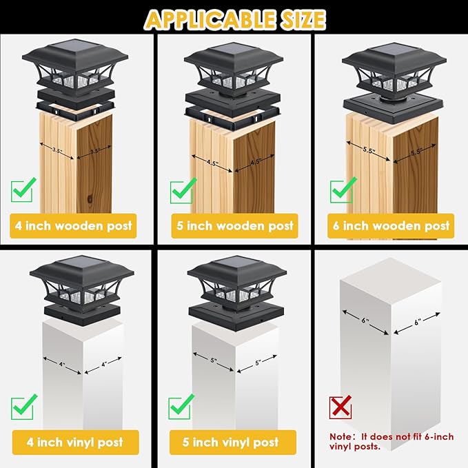 2 Pack Solar Post Cap Lights Outdoor Waterproof, Fits 4x4, 5x5, 6x6 Wooden & Vinyl Fence Decks, Edison LED Bulb with Warm & Cool White Light Modes (Classic Black, 2)