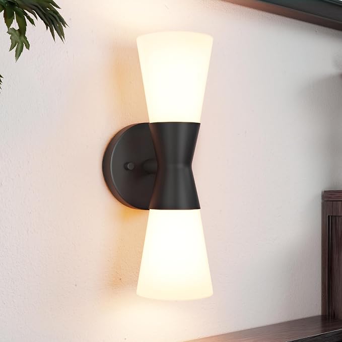 Bathroom Wall Sconce, Modern Indoor Vanity Light Fixtures 13", Up Down Lighting, Wall Mount Lamp for Living Room Bedroom Hallway Stairway Fireplace Mirror E26 Base 1PC White&Black