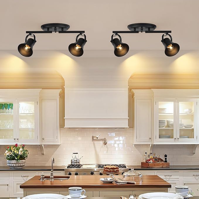 SEEBLEN 2 Light Track Lighting Ceiling, Industrial Directional Ceiling Spot Light Fixture,Black Flush Mount Ceiling Light for Kitchen, Living Room, Hallway, Bathroom, Cabinet, Etc.