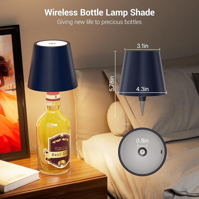 2 Pack Wireless Bottle Lamp 3 Color and Stepless Dimming LED Wine Bottle Lamp Shade with Stopper, Rechargeable Touch Wine Bottle Lights for Liquor Bottle Bars Restaurants-Beige