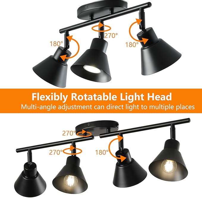3 Light Plug in Track Lighting Kit,Modern Plug in Ceiling Light Fixture,16.4ft Cord,Timer & Dimming Switch,3 Way Ceiling Spot Lighting,Flexibly Rotatable Light Head (Black)
