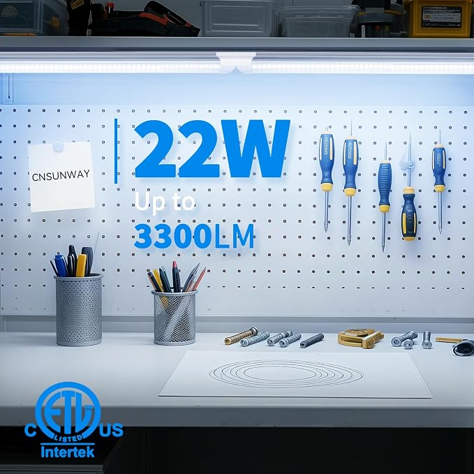CNSUNWAY LED Shop Light 2FT, 22W 3300LM 6500K, V-Shape T8 LED Tube Lights | Ceiling and Utility Shop Lights, Linkable Light Fixture for Workshop, Garage, Workbench, Warehouse, ETL Listed (2 Pack)