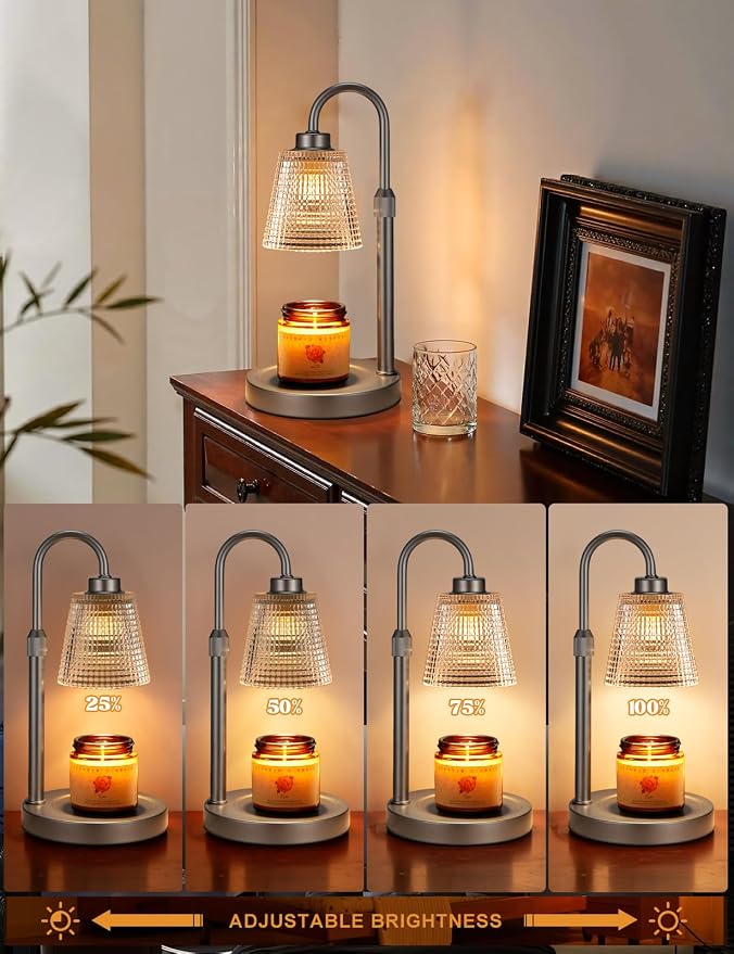Innqoo Gray Candle Warmer Lamp with Timer, Dimmable Candle Warmer for Jar Candles, Height Adjustable Wax Melts Warmer, Birthday Gifts for Women Mom, House Warming Gifts New Home Decor