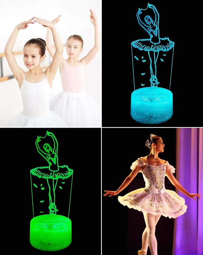 Ballet Dance Gift 3D Illusion LED Night Light, Ballerina Style | 16 Colors Changing, Dimmable, Touch & Remote Control, Girl Bedroom Room Décor, Christmas Birthday Toy Lamp for Kid Teen Women