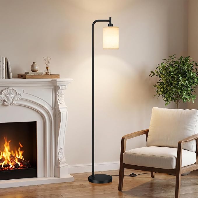 Ziisee 64" Floor Lamp with Remote Control, Dimmable Tall Standing Lamps for Living Room Bedroom Office Corner, 9W LED Bulb Included, Foot Pedal Switch, Beige Shade Black Pole
