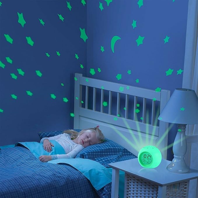 Tarklanda Alarm Clock for Kids,Moon Stars Projector Alarm Clock,7 Color Changing Night Light,Snooze Touch Control Temperature for Kids’ Bedroom, Digital Clock for Girls Boys Children Birthday Gifts