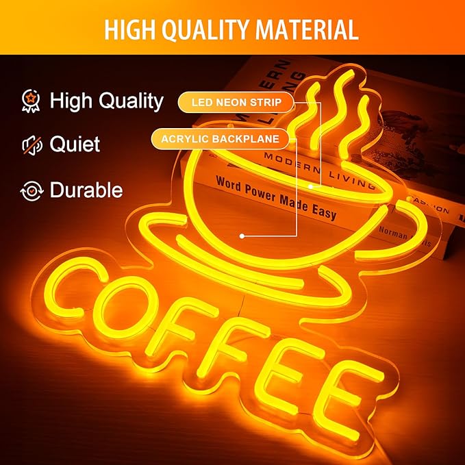 Coffee Neon Sign for Wall Decor Dimmable Modern Led Sign for Cafe Shop, USB Powered Coffee Cup Neon Signs Light Up for Cafe Station Accessories Art Decor Party Decorations(15.7 * 12.8inches)