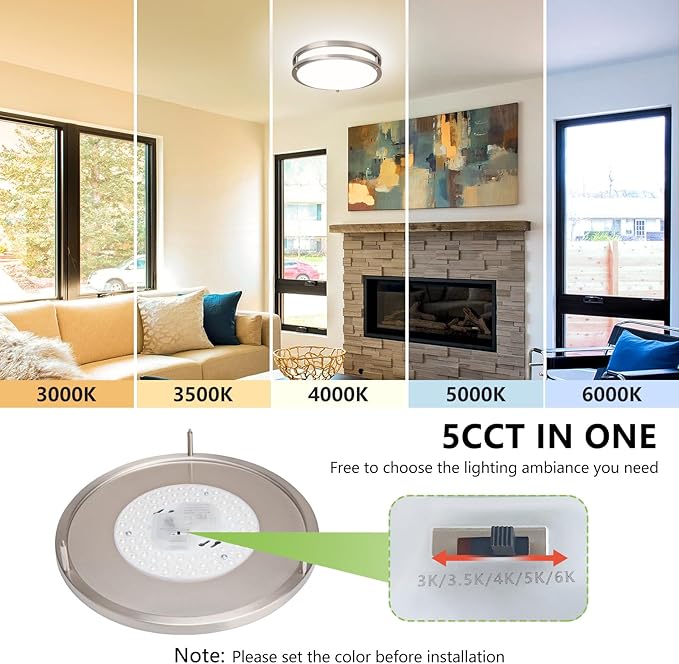 Flush Mount Ceiling Light - 2 Pack 36W 3000K/3500K/4000K/5000K/6000K Dimmable Led Ceiling Light Fixture for Kitchen Hallway Bedroom Bathroom (2, Brushed Nickel, 13 Inch)