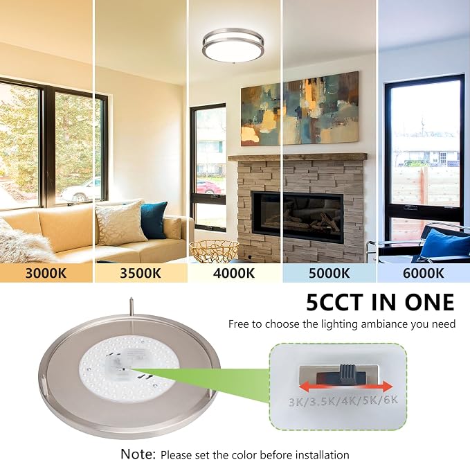 Flush Mount Ceiling Light - 8 Pack 36W 3000K/3500K/4000K/5000K/6000K Dimmable Led Ceiling Light Fixture for Kitchen Hallway Bedroom Bathroom (8, Brushed Nickel, 12 Inch)