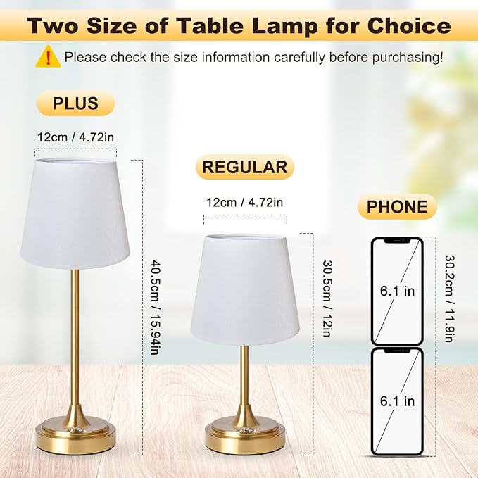 Wowag Small Cordless Table Lamp Rechargeable,5000mAh Battery Operated Desk Lamp,3 Colors & 7 RGB Stepless Dimmable,Touch Ambient Light for Bedside,Bedroom,Dining Room,Living Room,Gold,WhiteShade