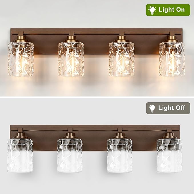 Modern Bathroom Lighting Fixtures Over Mirror, Vanity Lights for Bathroom, Wall Sconces with Clear Glass Shades, E26 Ceramic Socket, 4-Light 27.5-inch Oil-Rubbed