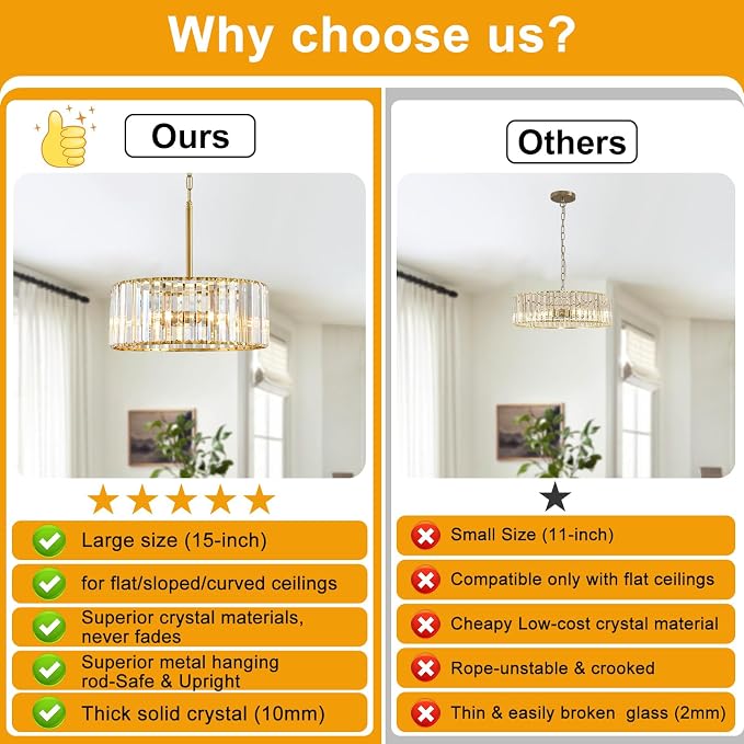 15" Gold Crystal Chandelier for Dining Room, 4-Light Modern Dining Room Light Fixtures Over Table, Hanging Pendant Lights Fixture for Kitchen Island Dining Room Living Room Bedroom Foyer Entryway