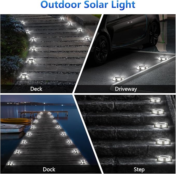 T-SUN Solar Deck Lights Outdoor, 12 Pack Solar Driveway Lights for Outside, 6000K Modes Dock Deck Light Solar Powered Waterproof, Step Light for Yard Pathway Walkway Sidewalk Stair