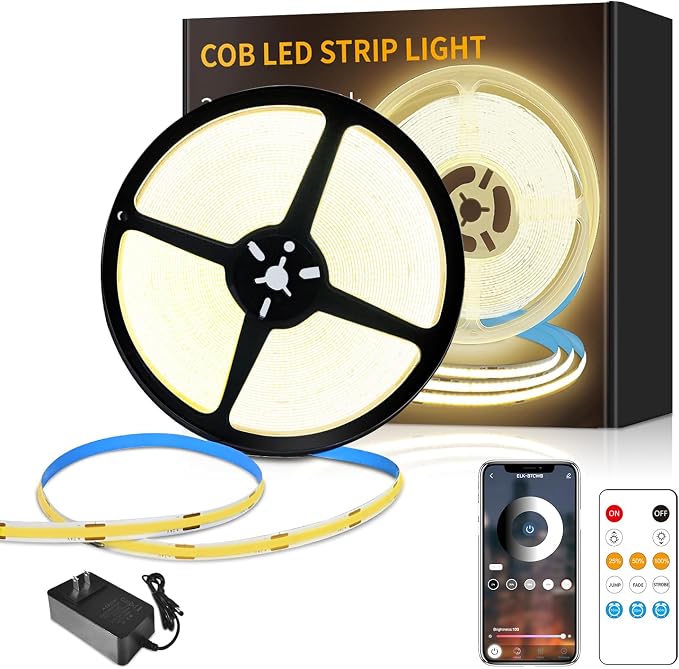 50FT COB LED Strip Lights DC 24V Dimmable 3000K Warm White | Flexible LED Tape Light for Bedroom, with Remote and app Control LED Tape Lights CRI90+,for DIY Home Decoration