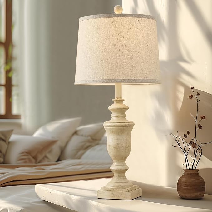 SAIWEYA 27.5" Vintage Farmhouse Table Lamps Set of 2 Bedside Lamp, 3 Way Dimmable Bedroom Lamps with 2 USB Ports +AC Outlet Nightstand Lamp Rustic Lamp