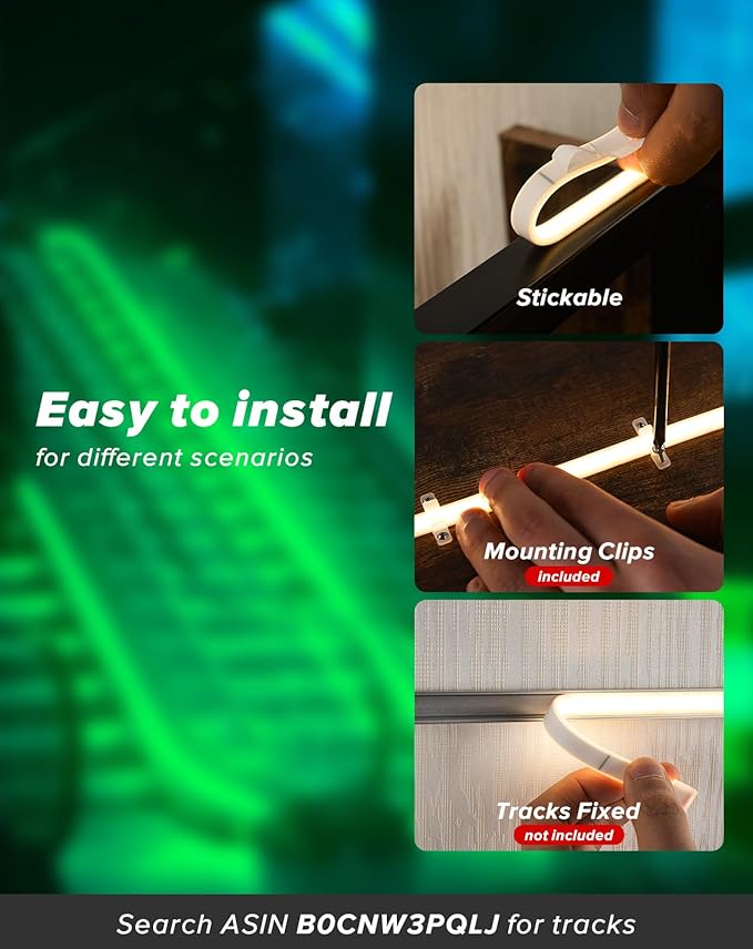Shine Decor COB LED Rope Light AC 120V, 800lm Ultra Bright, IP65 Waterproof Cold-Resistant ETL Neon Strip, No Driver Tape Lighting for Home Commercial 10x4.5mm, Green, 32.8ft