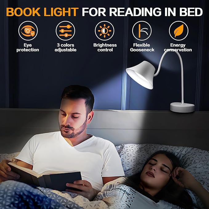 Headboard Reading Light - No Drill Installation Book Light for Bed, 3-Color Temp & 5 Dimmable Levels, 95+ CRI Natural Light with Flexible Gooseneck, Wall-Safe Bedside Lamp for Night Reading