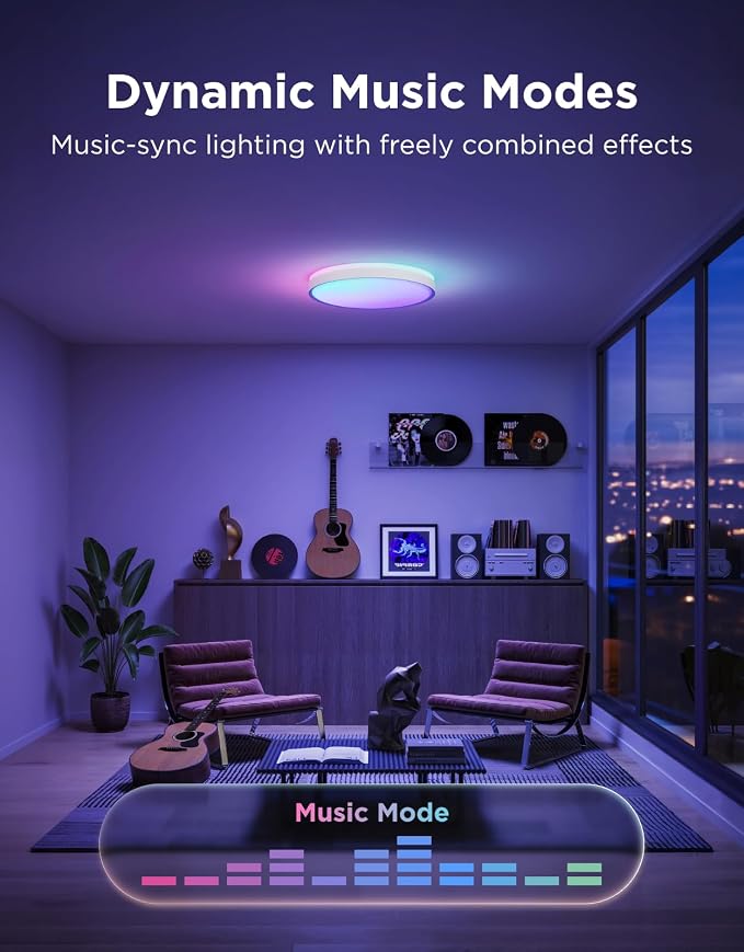 Govee Smart Ceiling Light Pro, RGBIC 4800LM 2700K-6500K 18 Inch 1 Pack | RGBIC LED Ceiling Light Fixture, 4800LM DIY Colors, Works with Matter Alexa, 2700K-6500K Lights for Living Room, Bedroom
