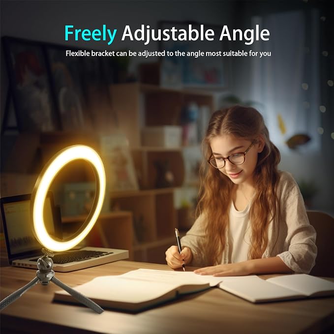10" Desk Ring Light with Stable Tripod & Phone Holder, 120 LEDs 5-Color 10-Level Dimmable, Wireless Bluetooth Remote, Phone Selfie Light for Desk/Zoom/YouTube/TikTok