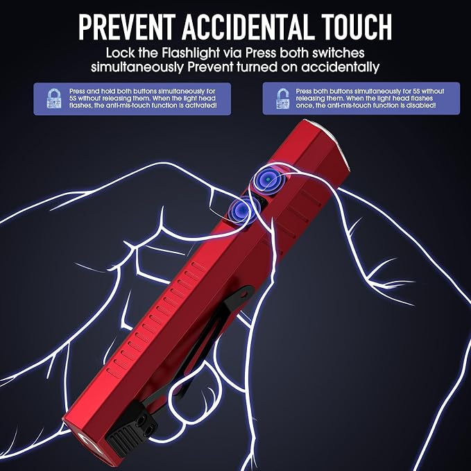 Hoxida Rechargeable EDC Flashlight High Lumens, Pocket Mini Flashlight with Tactical Strobe Button, Portable Magnetic Small EDC Flat Flashlight for Camping, Emergency,1pcs Red