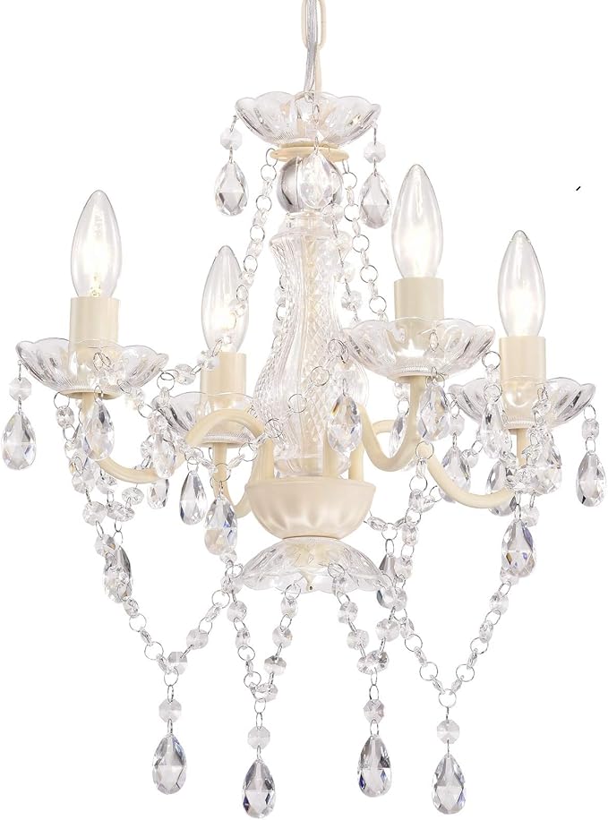 Mini Crystal Chandeliers Acrylic Beige Chandelier Lighting 4 Light Modern Hanging Light Fixtures