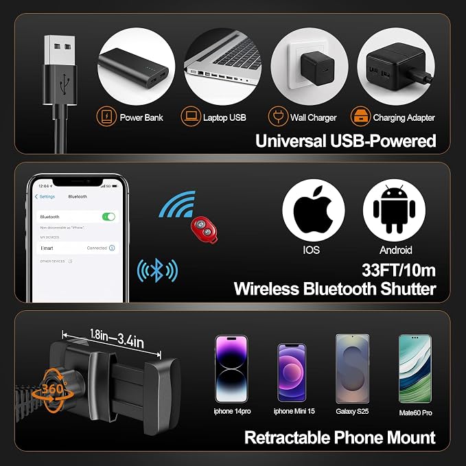 EMART 10'' Ring Light with 51'' Extendable Tripod Stand & Phone Holder | 16 RGB Colors 13 Dynamic Modes & 10 Brightness Levels Selfie Ringlight with Bluetooth Remote for Recording, Streaming, Makeup