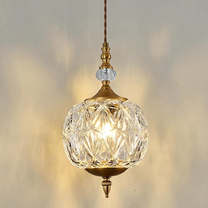 Piepooye Vintage Gold Glass Pendant Light for Kitchen Island | Antique Brushed Gold Chandelier E26 Mini Adjustable Hanging Ceiling Light Farmhouse Dining Room Bedroom Foyer Entryway