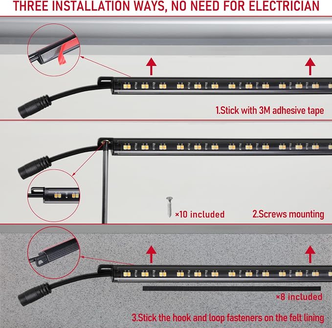 TORCHSTAR 4pcs 12 Inch LED Safe Lighting Kit, Rocker Switch, 5CCT | Dimmable, UL Power Adapter, Input 100-240V, Linkable Gun Safe Light Bars, 600LM, for Under Cabinet Locker Closet Showcase