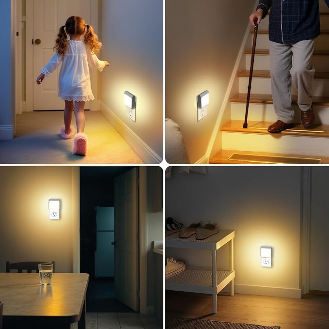 12-Pack Dimmable LED Night Lights Plug into Wall with Dusk to Dawn Sensor, 50lm Plug in Night Light Color & Brightness Adjustable, Auto-On/Off Nightlight for Bedroom, Kitchen, Bathroom, Stairs