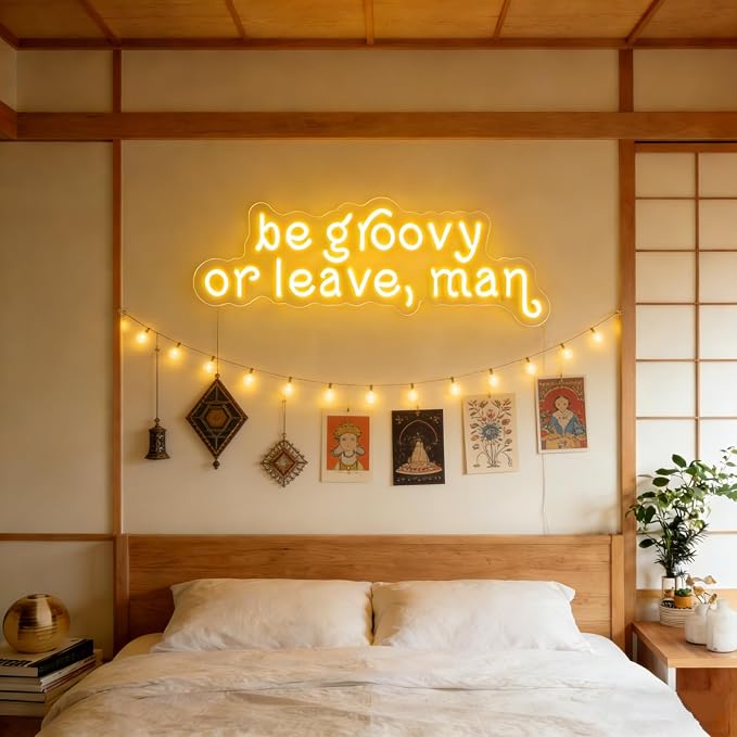Be Groovy or Leave Man Warm White Led Neon Signs for Wall Decor Party Background Wall Bar Wedding Business Logo Internet Cafe Dance Studio Game Room Housewarming Gifts