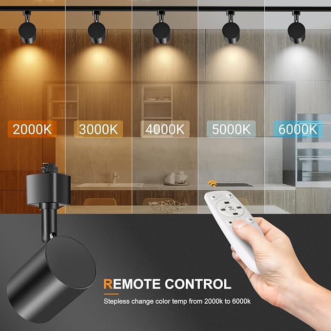 Remote Control H Type Track Lighting Heads Dimmable, Black 8 Pack | LED Track Light Heads, 2000K to 6000K Adjustable Ceiling Spotlight for H Track Lighting Rails, CRI90+ 24° 10W 800lm